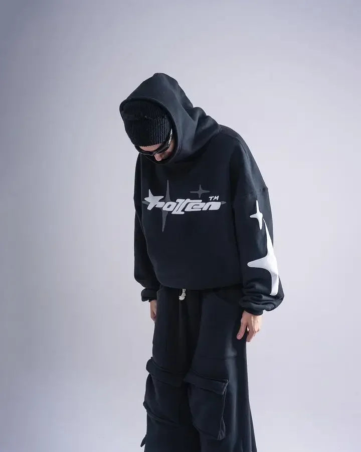 Oversized Gothic Print Hoodie – Unisex Streetwear – AloneStreetZ